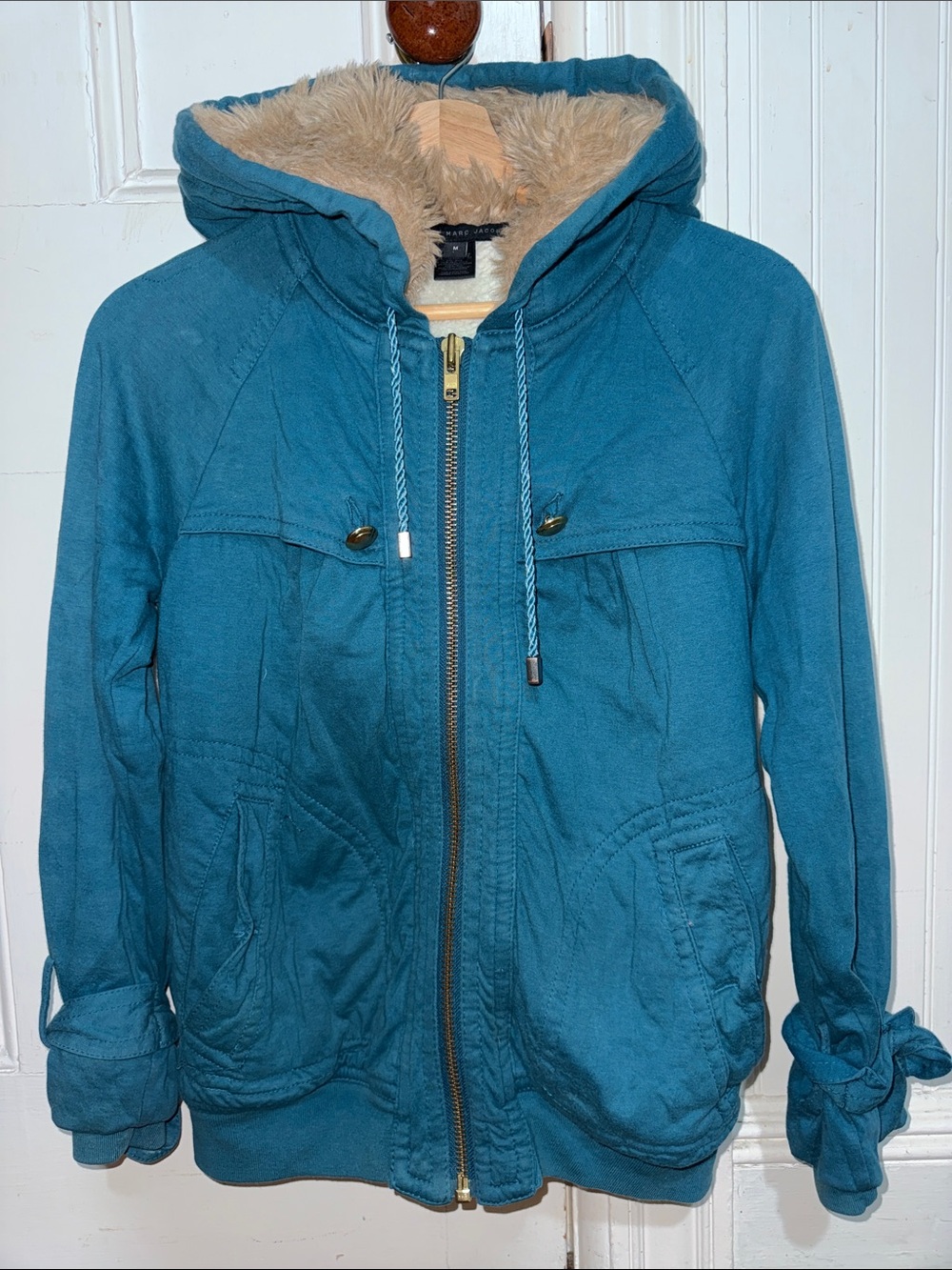 Marc By Marc Jacobs Teal Faux Fur Sherpa Lined Hooded Jacket Medium
